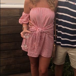 Red Seersucker Off the shoulder dress